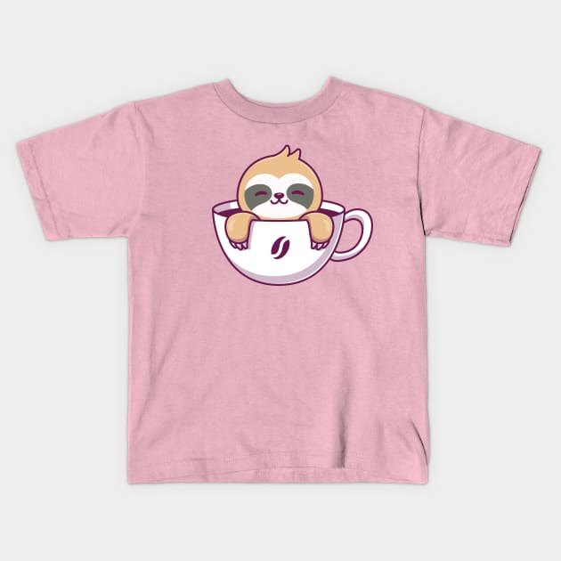 Cute Sloth In The Coffee Cup Kids T-Shirt by Catalyst Labs